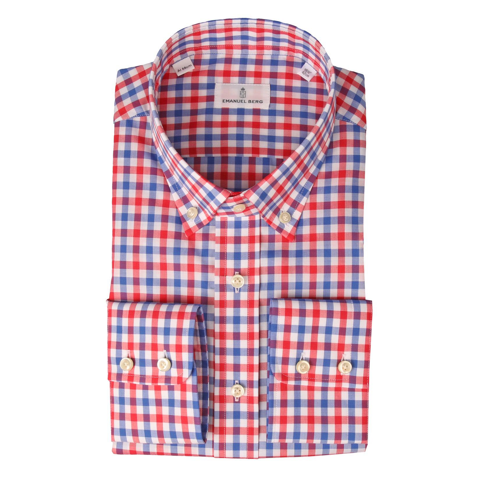 Kariertes Hemd mit Button-down-Kragen und 2-Knopf Manschette - Mehrfarbig-Emanuel Berg-Conrad Hasselbach Shoes & Garment